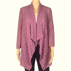 LOGO by Lori Goldstein Mauve Purple Textured Waterfall Open Cardigan Small EUC